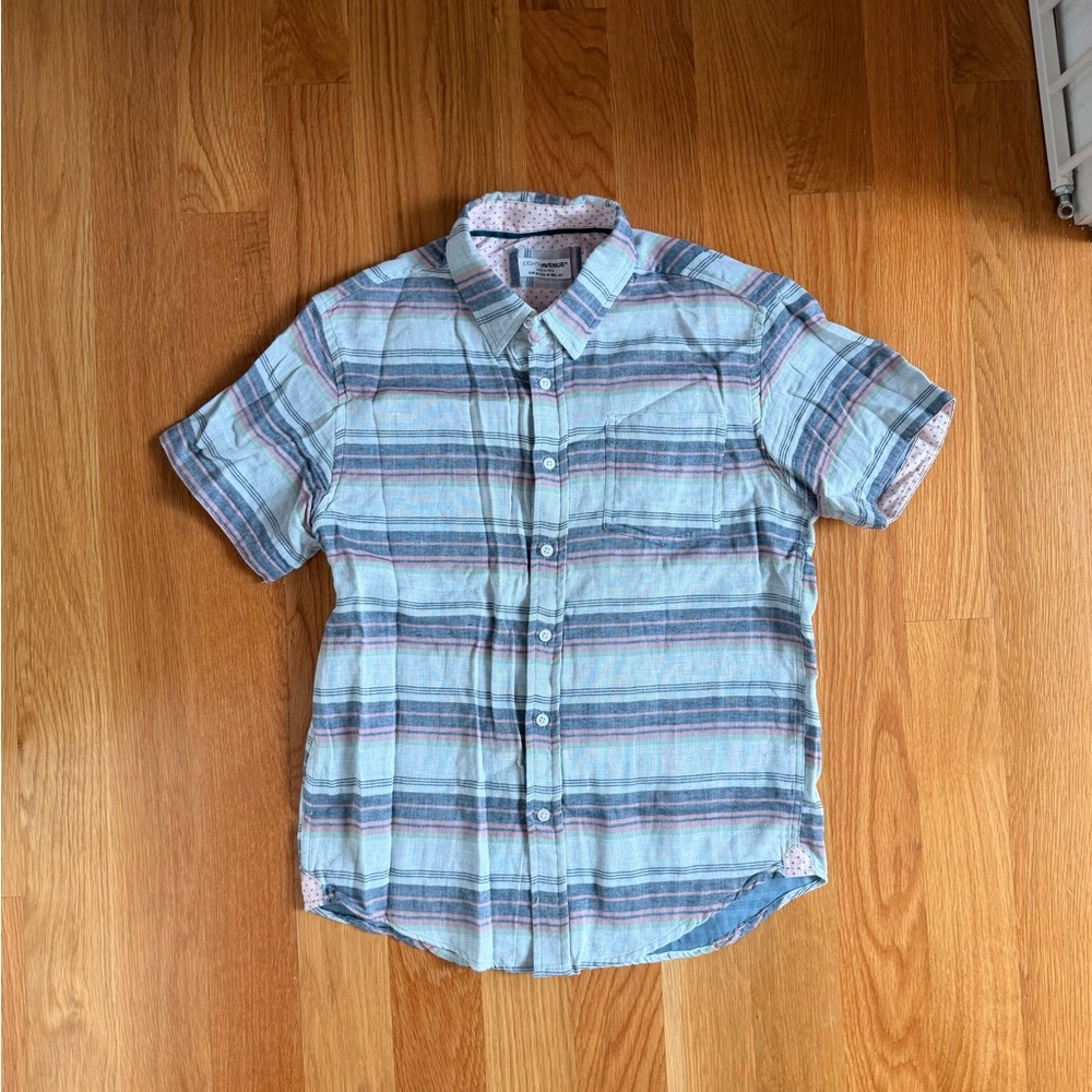 Men's Casual Button Down Shirt - Blue Striped